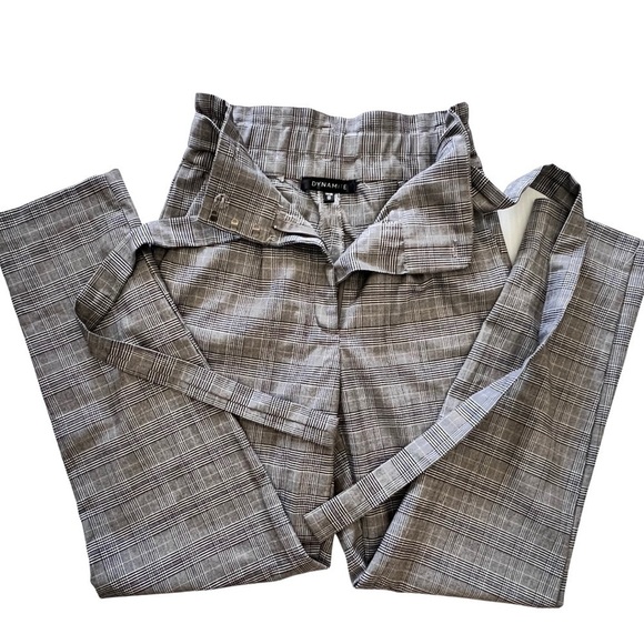 dynamite plaid gray high waist belt pinstripes paper bag pants - Picture 4 of 6